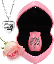 Small Urns for Human Ashes Keepsake - 1.6" Pink Mini Cremation Urn with Necklace