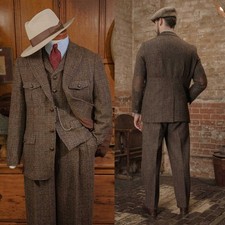 Tweed Herren Karierter Anzug Retro Jacke Business Sakko Klassisch Einreihig