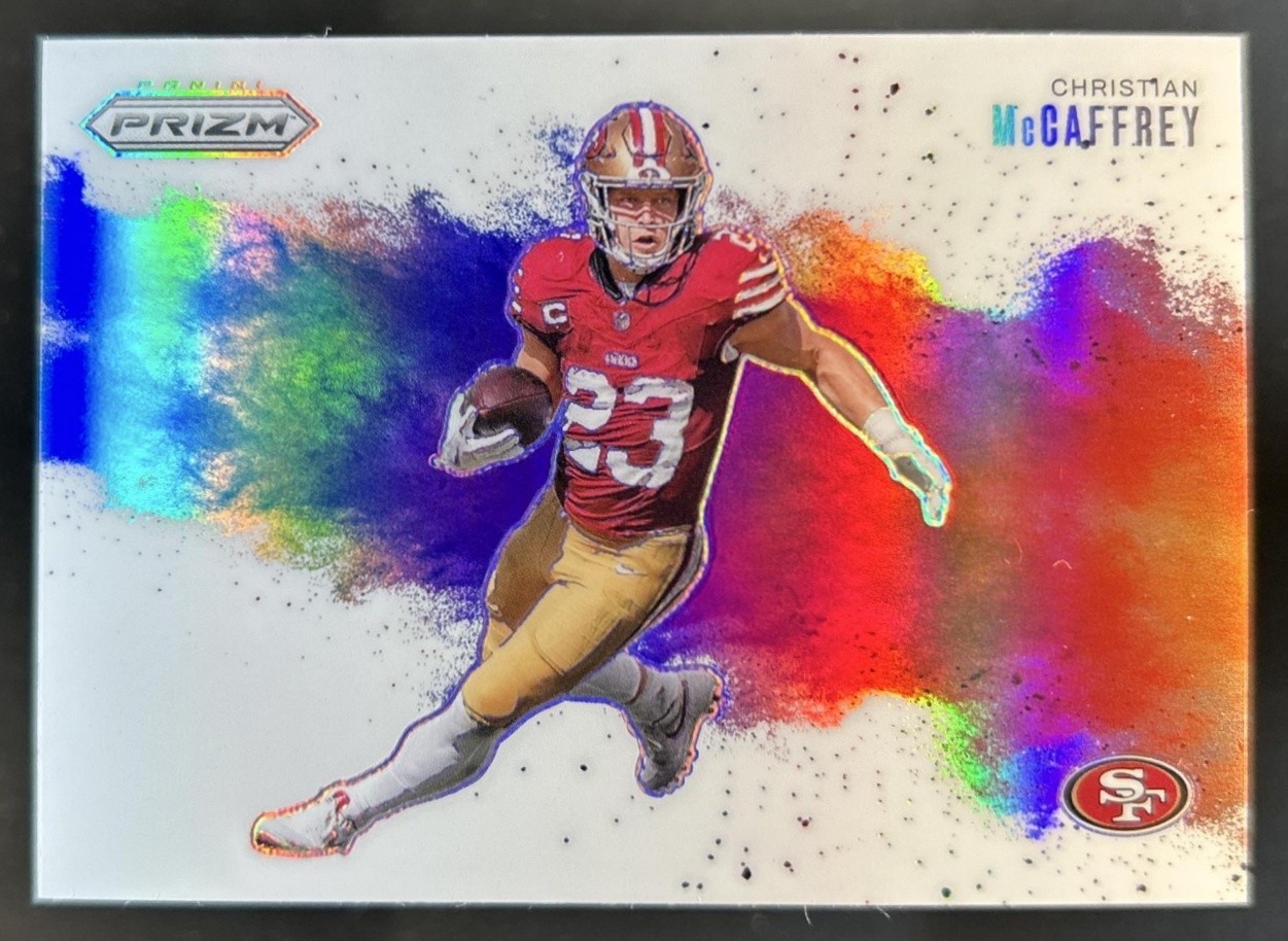 2025 Panini Prizm Christian McCaffrey Color Blast SP #27 49ers