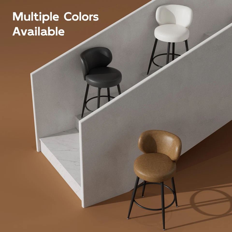 Juego de taburetes de bar giratorios de 2/4 de cuero PU altura de mostrador con isla de cocina trasera Foto 2 de 4