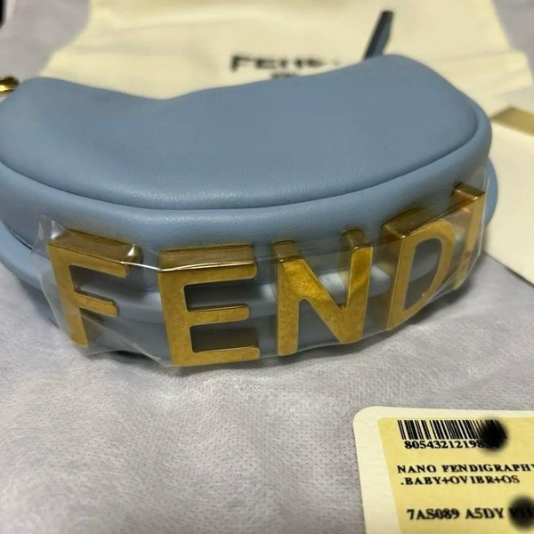 Auth FENDI Nano FendiGraphy Micro Bag Pouch 7AS089 Light Blue Leather Women New