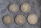 Lot of 5 circulated Barber Half Dollars - 1899, 1900s, 1904, 1908o, 1912d