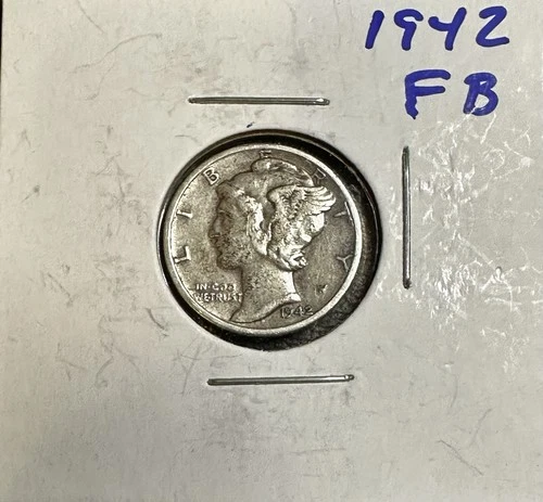 1942-P Mercury Dime 10 Cents 90% Silver AU About Uncirculated Philadelphia Mint