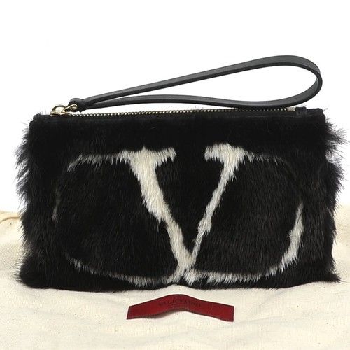Auth Valentino Garavani Clutch Bag Pouch Black White Fur/Leather - e59155g - Picture 11 of 11