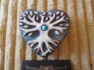 Jeremy Diller - Raku Potteryworks Blessed Heart Tree of Life With Turquoise