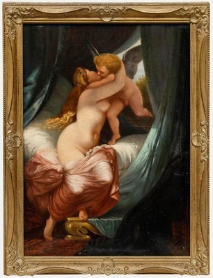 Gerahmtes Ölgemälde Aus Dem 19. Jahrhundert   Venus Und Amor