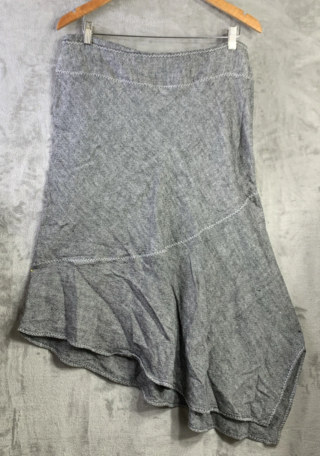 VTG Outfit JPR Pure Linen Midi Skirt Blk Asymmetrical Tweed Zig Zag Preppy Sz 16