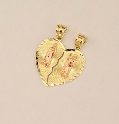 14k Two-Tone Gold Guadalupe San Judas Broken Heart Pendant