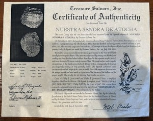 2  Mel Fisher Original Atocha Certificates