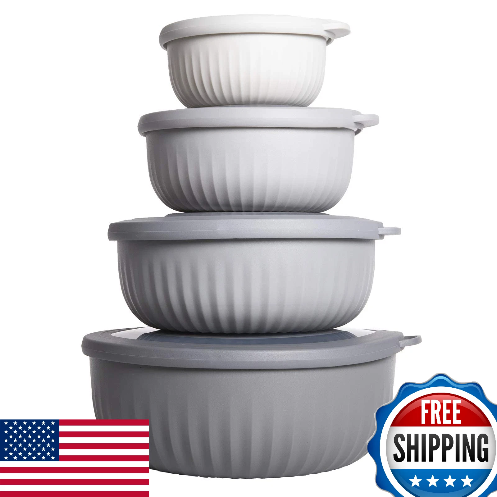 COOK WITH COLOR 8-Pc Gray Prep & Mixing Bowls with Lids - Wide, Deep, Nesting