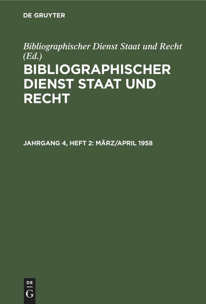 MäRz/April 1958 Bibliographischer Dienst Staat Und Recht-image