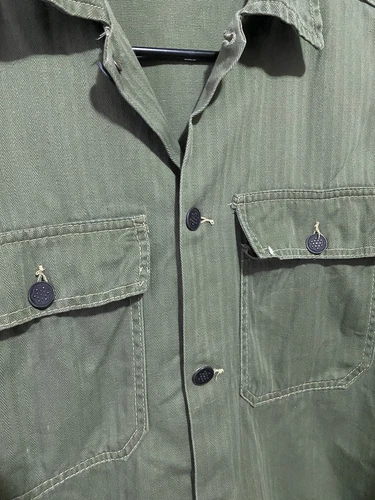 Vintage HBT Jacket WW2 1940s 13 Star Buttons US Army Shirt Herringbone 21x26
