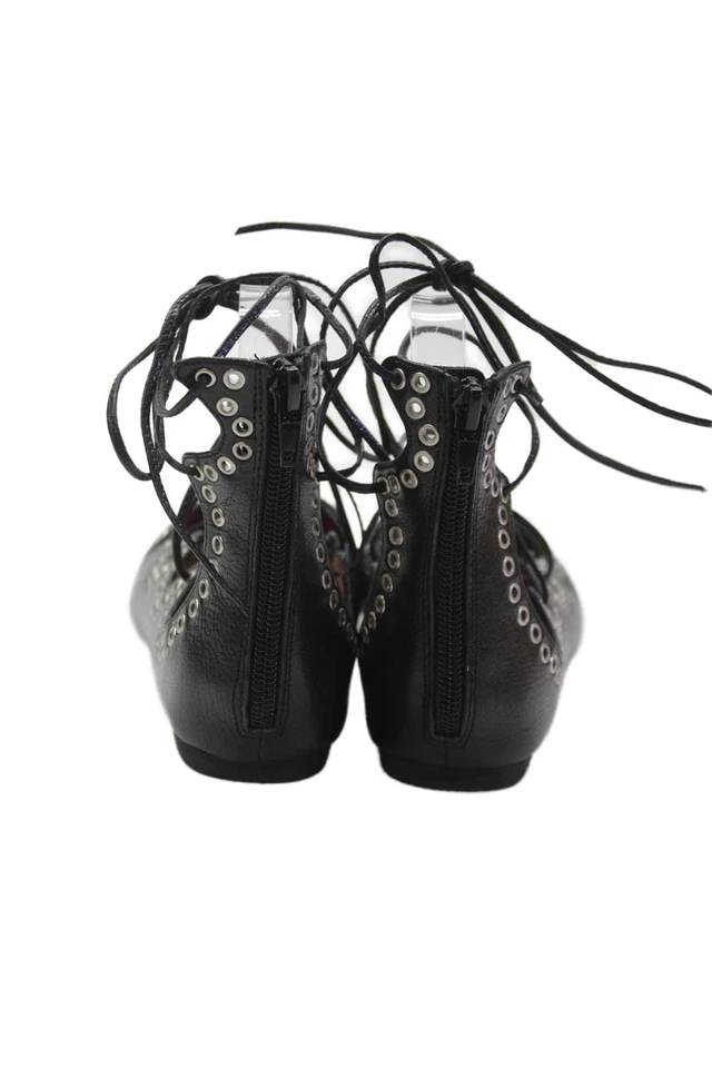 Jeffrey Campbell Womens Leather Studded Pointed Toe Lace Up Flats Black Size 6 - Image 4 of 4