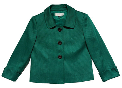 Tahari Green Textured Cropped Blazer Jacket Womens Sz 6 Retro 3 Button Cuffed