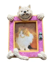 Cat Photo Frame 3.5" Pet Lover Free Standing Refrigerator Magnet Desk Home Decor