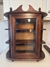 VTG Wood Curio Display Cabinet Glass Door Hanging Standing Knick Knacks 22” Tall
