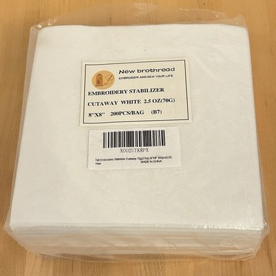 1 Pack 200? Piece New Brothread Embroidery Stabilizer Cut Away White 8x8  READ