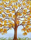 PAINTING WATERCOLOR 11X14 & MAT 16X20 TREE LANDSCAPE ORANGE YELLOW ORIGINAL ART