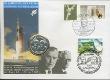 Bund 1989 Mondlandung Raumfahrtkongress Salzburg Numisbrief mit Medaille (N624)