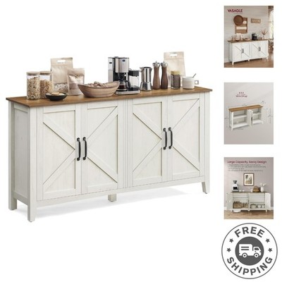 Farmhouse Style 4-Door Credenza - Versatile Buffet Cabinet with Cable Management