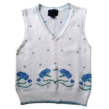 Herman Geist Embroidered Sweater Vest Linen Blend Vintage Hong Kong