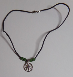 Vintage Bohemian Marijuana Leaf Pendant On 20" Black Cord Necklace