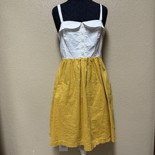 Anthropologie Maeve Vappu Dress in White & Mustard Yellow Retro Summer Dress 8