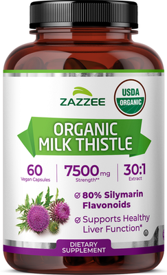 #ad USDA Organic Milk Thistle 30:1 Extract 7500 mg Strength 60 Vegan Capsules $20.97
