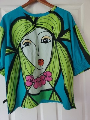 NEW YODYOKO NWOT Blouse OS Free Size Hand Painted Art to Wear Women Face 2 Sided
