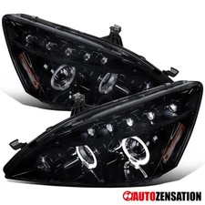 Fit 2003-2007 Honda Accord Black Smoke LED Halo Projector Headlights Lamps 03-07