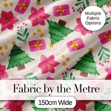 Watercolor Christmas Poinsettia Gift Tre Fabric Material Craft Sewing Textile UK