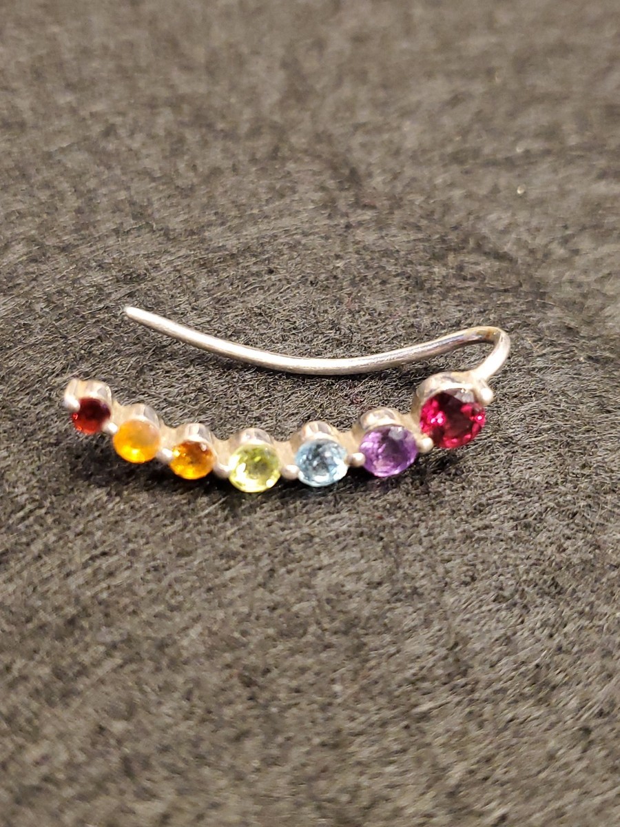 Sterling Silver Rainbow Ear Climber / Ear Crawler Single 925  View 3