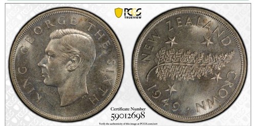 1949 NEW ZEALAND CROWN PCGS MS65