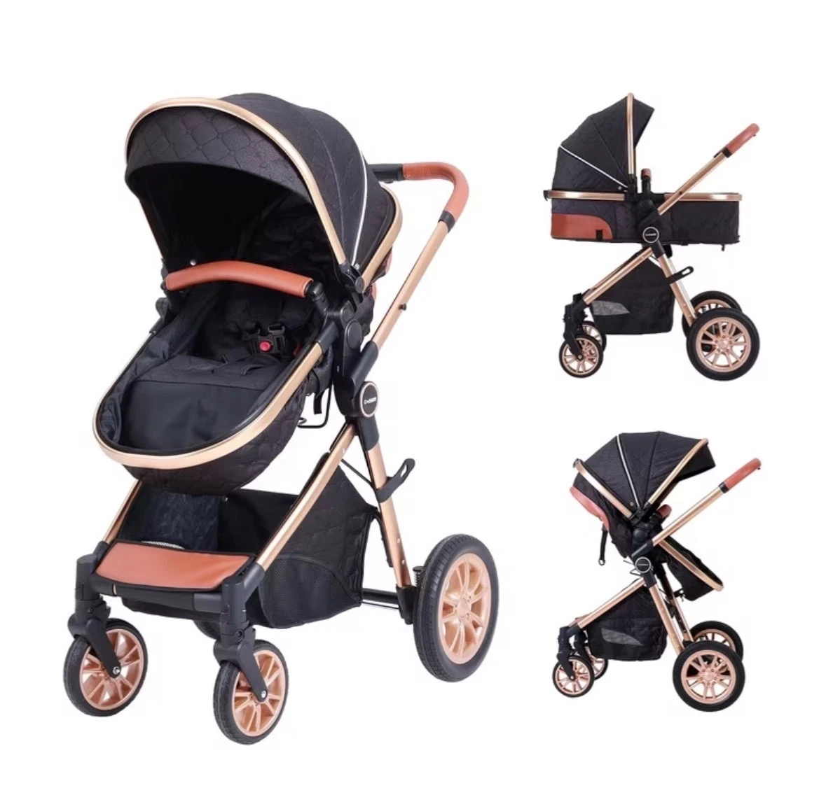 Foldable Baby Stroller W/ Shock Absorption & All Terrain Tires Reversible Forwar