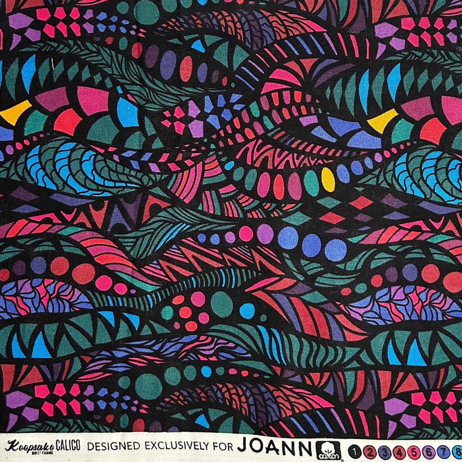 Multicolor Zentangle Print by Keepsake Calico Cotton Fabric- 3/4 Yard -Red, Blue