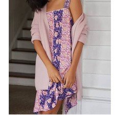 Anthropologie Palms Lilac Blue Floral Slip Mini Dress, size Medium ~ NEW