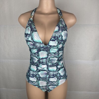 One Piece Halter style Tie Rushed Snake Print Swimsuit Mar by VIX