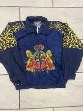 Vintage 80s 90s Argee Sports Windbreaker Jacket Blue Floral Gold Lions Sz Medium