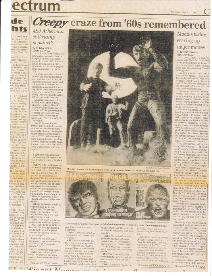 1990 SPECTRUM - Forrest J Ackerman interview and article on 1960s monster craze. - Image 3 of 4