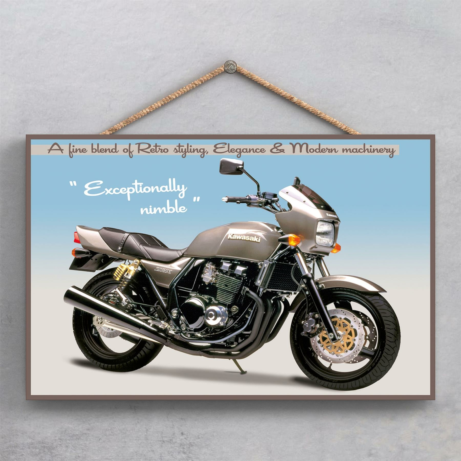 KAWASAKI MOTORBIKE POSTER STYLE WOODEN HANGING PLAQUE