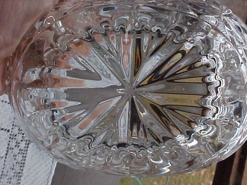 Basket Cut Glass 6-1/4" tall 5-3/4" across 3" deep Pineapple Star Pattern - Picture 10 of 12