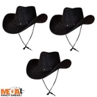 3 x Black Texas Cowboy Hat Western Adults Fancy Dress Mens Ladies Costume Access