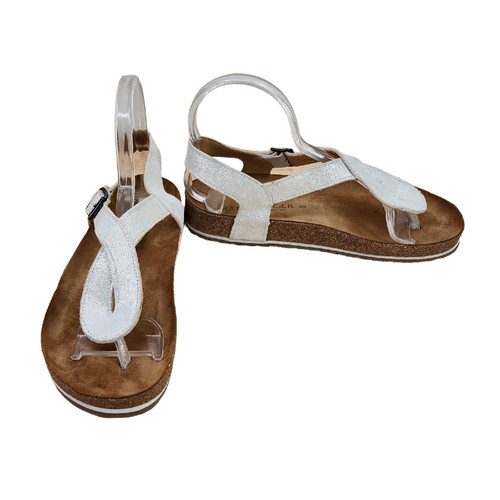 Haflinger Lena Damen-Sandalen T-Riemen weiß Glitzer Freizeit bequem Kork Größe 8 39