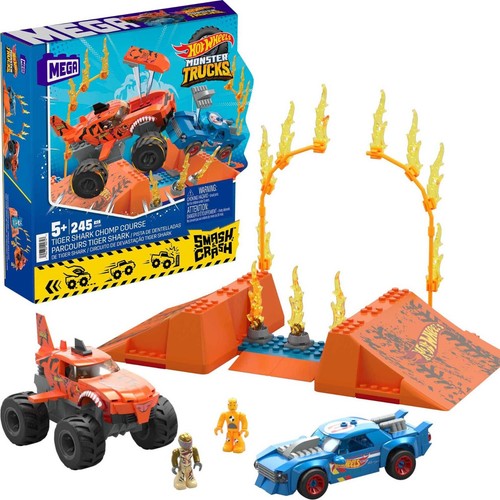 Hot Wheels Tiger Shark Chomp Course Monster Truck Building Toy with 2 Figures - Picture 6 of 6