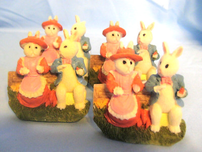 Country Bunny Pair Resin Napkin Rings, Set of 4 for Easter Dinner