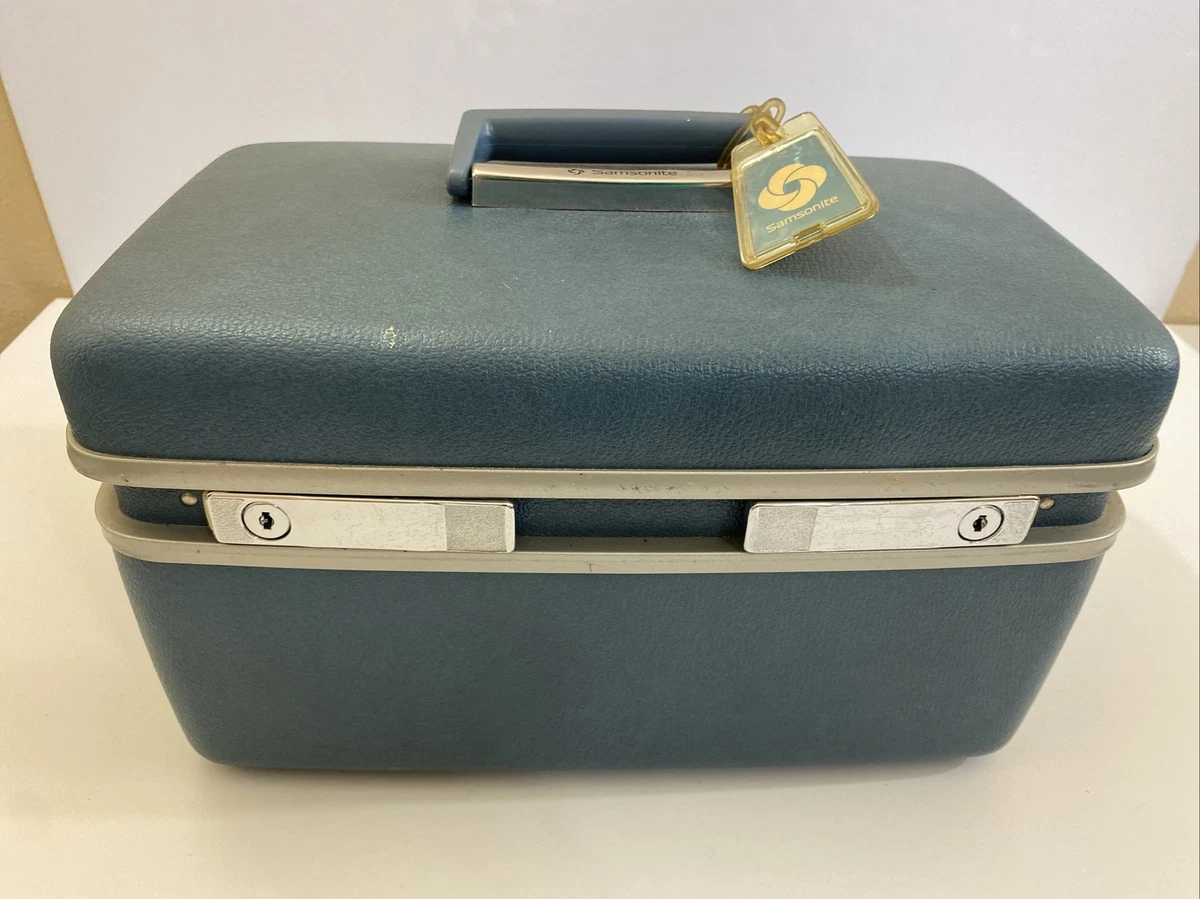 Vintage Blue Samsonite Saturn Hard Makeup Train Case Luggage Accessories Bag