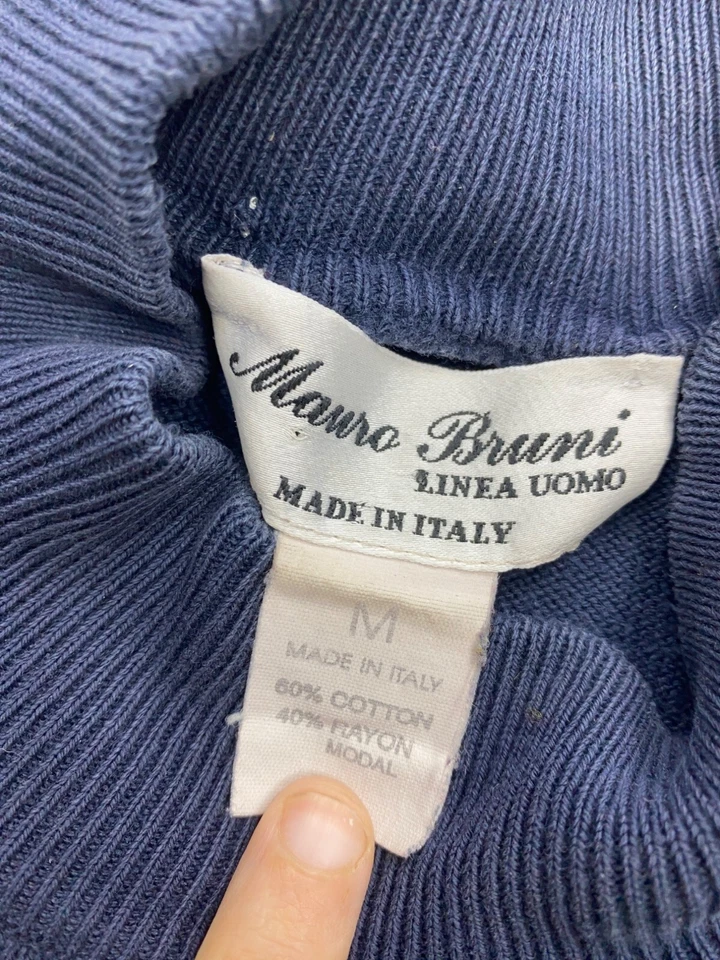 Linea Uomo Sweater Men Medium Blue Ribbed Mauro Bruni Pullover Made In Italy Vtg - Image 4 of 4