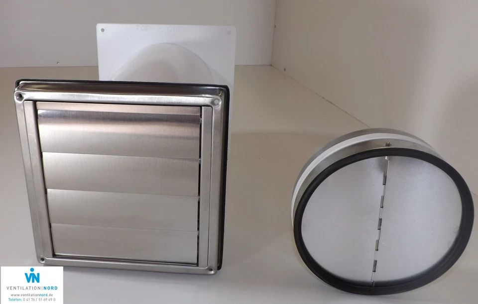 Set tubi cassetta a muro Ø100 acciaio inox scarico aria cucina valvola di non ritorno S5R-M - Immagine 2 di 4