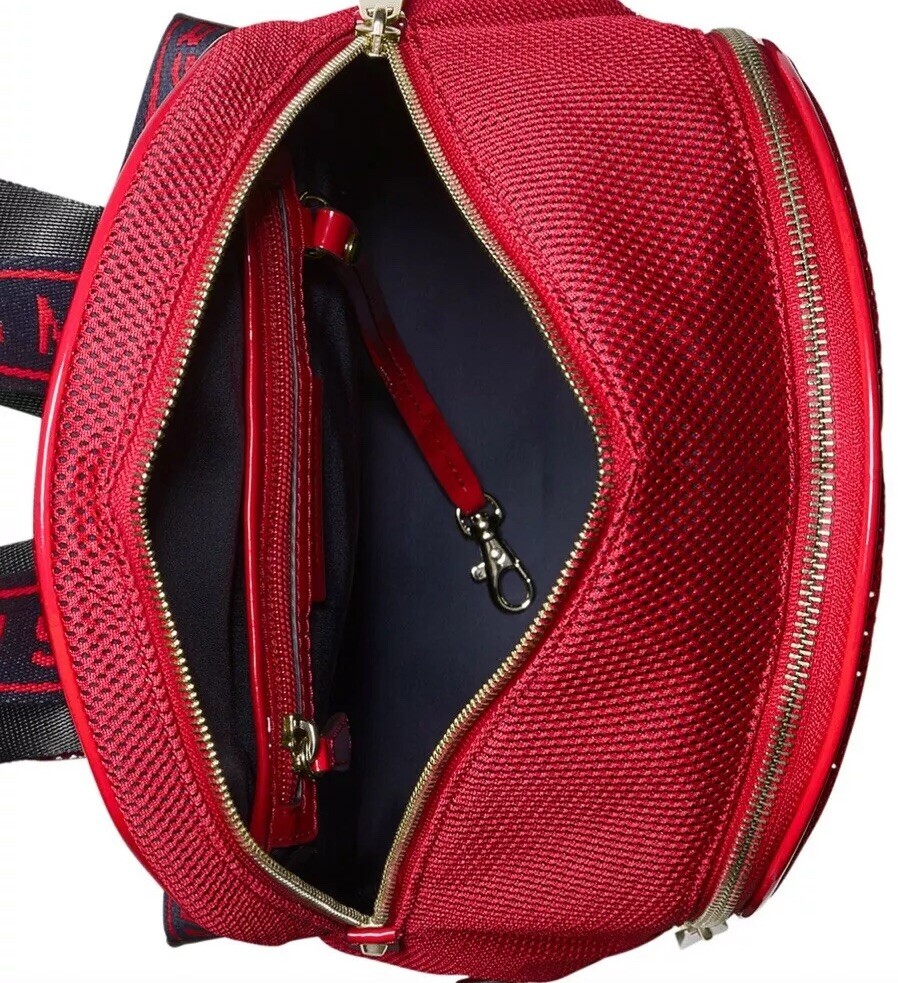 Michael Kors Rhea Zip Backpack Logo front Mesh Red gold & MK Wristlet NEW Michael Kors Rhea Medium Color-block Logo Backpack in Red  main image 3