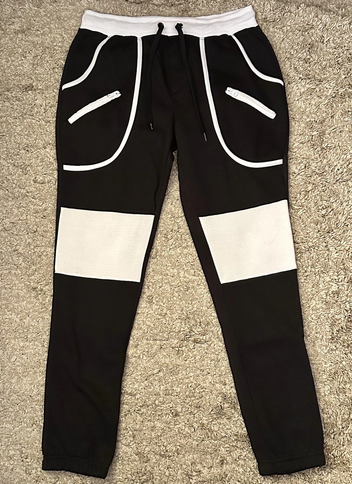 Blue Gear Men’s S Black/White 2-Zipper/5 Total Pocket Drawstring Jogger Pants
